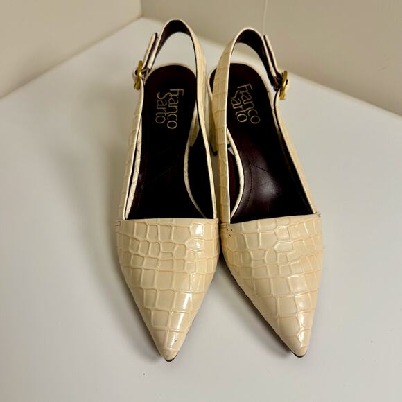 Franco Sarto Trista Cream Croc Embossed Block Heel Pumps Women’s 7 Slingback - Picture 4 of 10